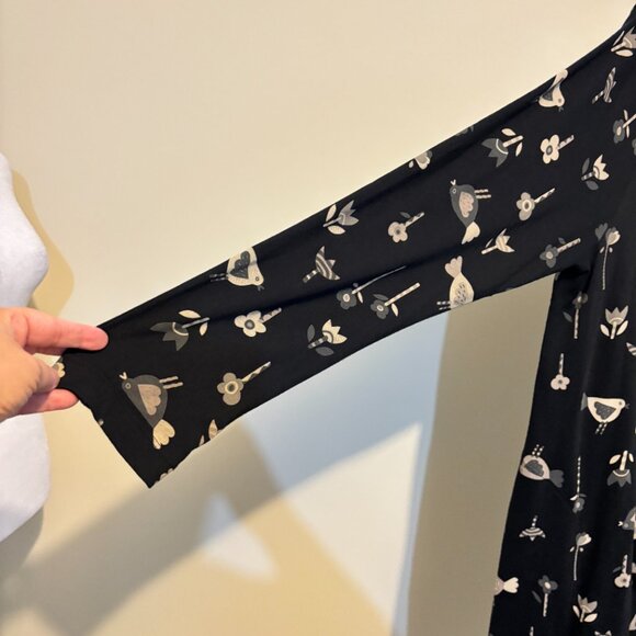 Gudrun Sjoden Black Bird Print Cotton Modal Long Sleeve Button Front Tunic - Picture 6 of 10